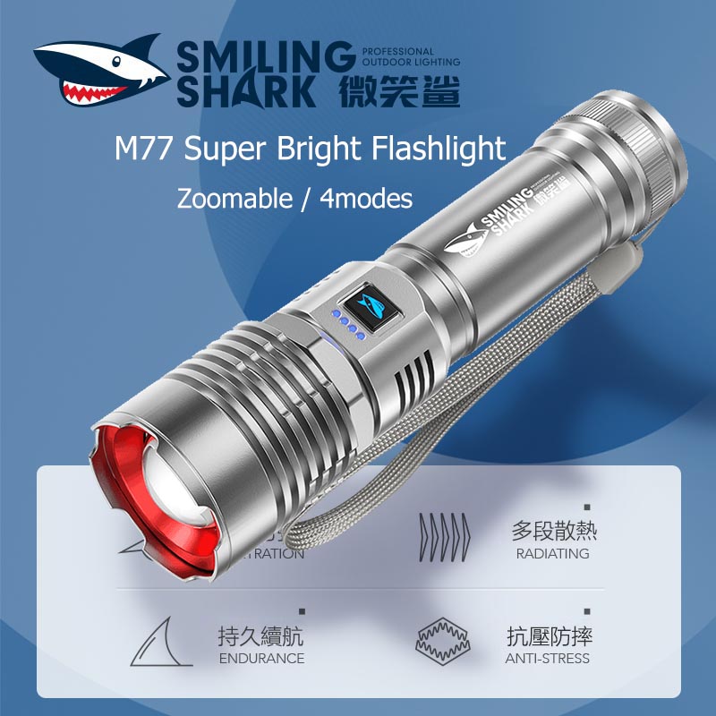 Smiling Shark Rechargeable Led Flashlight 7000 High Lumens, Brightest Powerful Handheld Flashlight, Zoomable IPX6 Waterproof Super Bright Flashlight with 4 Modes