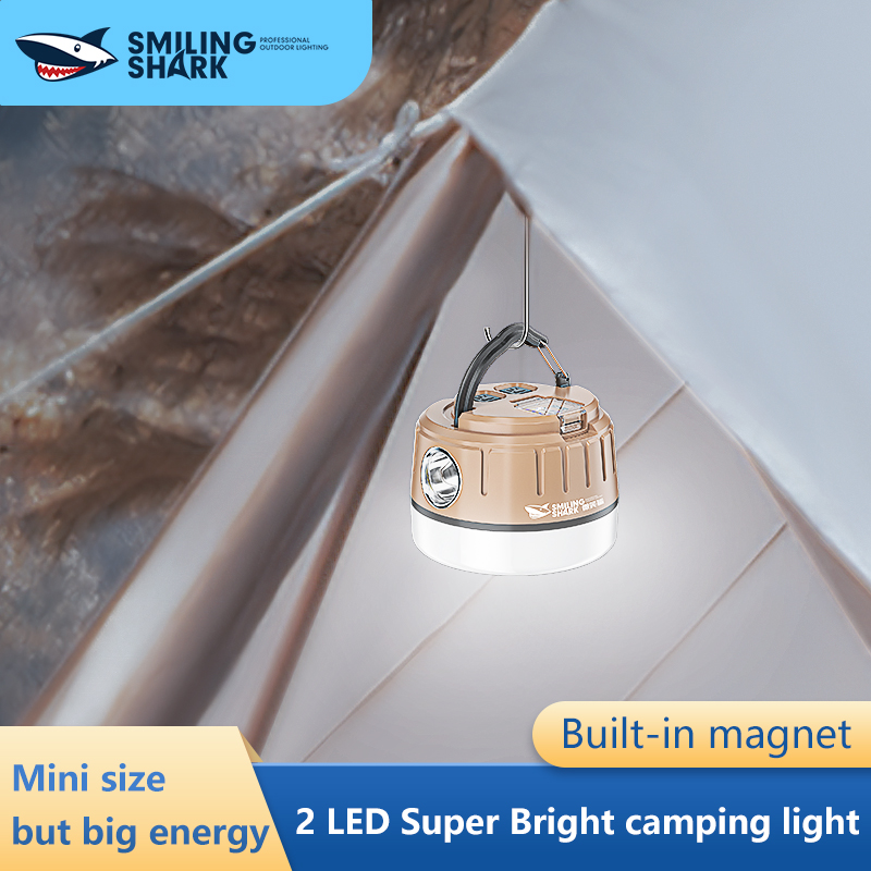 Smiling Shark Rechargeable USB LED Camping Lantern Flashlight 3 Lighting Options High/Low/SOS, Camping Lights with Hook & Strong Magnet for Camping, Hiking, Emergencies, Power Outage