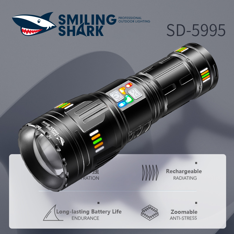  Smiling Shark Rechargeable LED Flashlights High Lumens, Super Bright 6000 Lumens Flashlight with 6 Modes & Waterproof, Powerful 10000mAh High Capacity Flash Light for Camping Emergencies