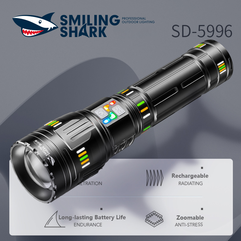 Smiling Shark Rechargeable LED Flashlights High Lumens, 10000 Lumens Super Bright Powerful Tactical Flashlights, 6 Modes, Waterproof Flashlight for Emergencies, Hiking