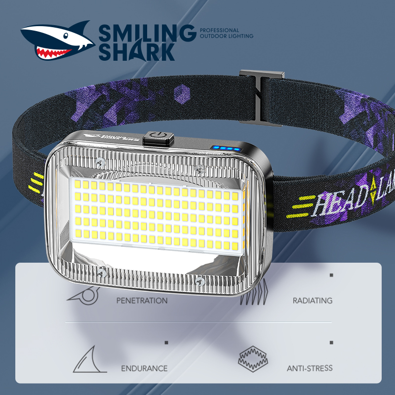 Smiling Shark Rechargeable Headlamp, 100 LED High Lumen Bright Head Lamp with Red Light, Lightweight USB Head Light, 5 Mode Waterproof Head Flashlight for Outdoor Running Hunting Hiking Camping Gear