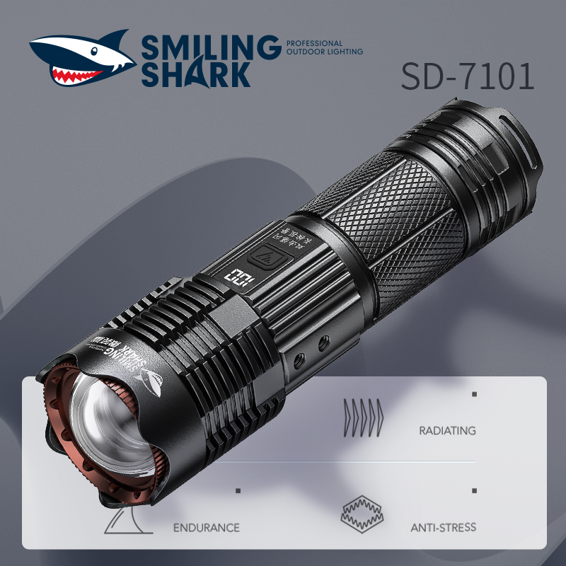 Smiling Shark Flashlights High Lumens, Rechargeable Flashlights Led 9000 Lumen, Super Bright Flash Light, High Powered Handheld Flashlights for Emergency Camping Gift, IP67 Waterproof, Zoomable