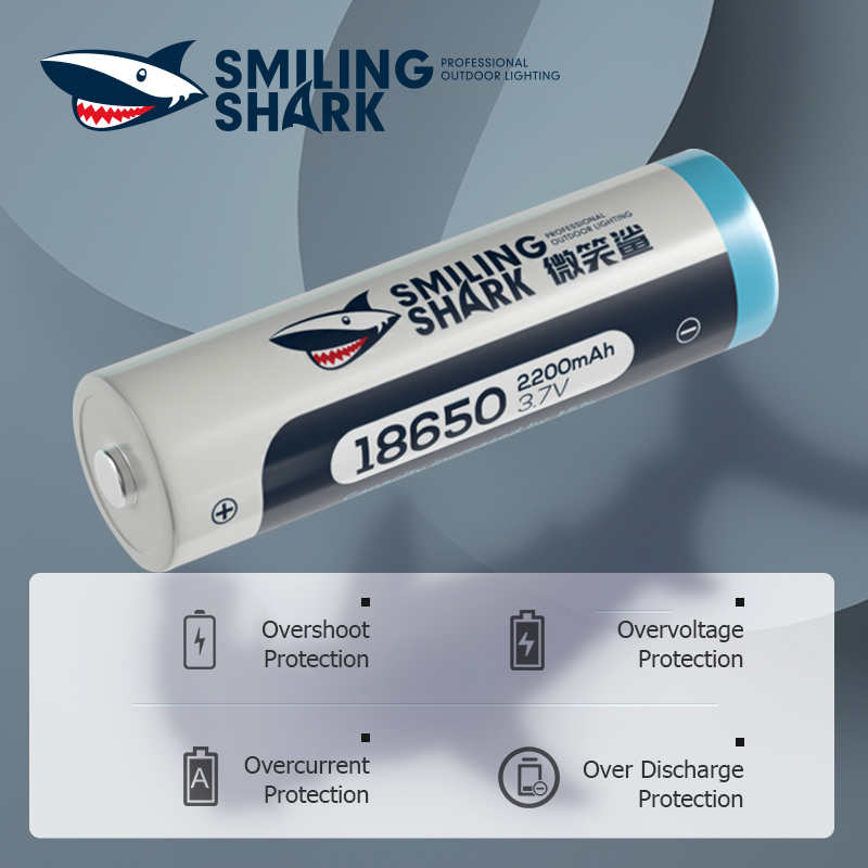 Smiling Shark 18650 Rechargeable Battery, 3.7V Lithium Battery, Li-ion Rechargeable Batteries, 2200mAh Large Capacity 18650 Batteries Button Top Battery for Flashlight, Doorbells, Headlamps, RC Cars e