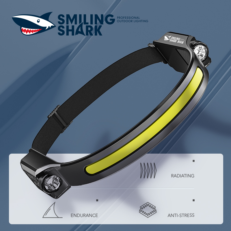 Smiling Shark LED Headlamp, 230°Wide Angle 3*White Light Strips The  Brightest Head Lamp Rechargeable with Motion Sensor Waterproof Headlight  for